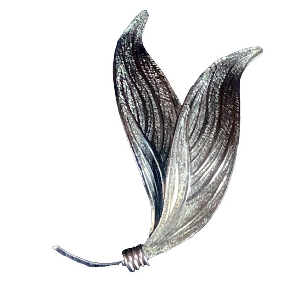 Vintage WELLS .925 Sterling‎ Silver Double Leave Pin / Brooch - Picture 4 of 7